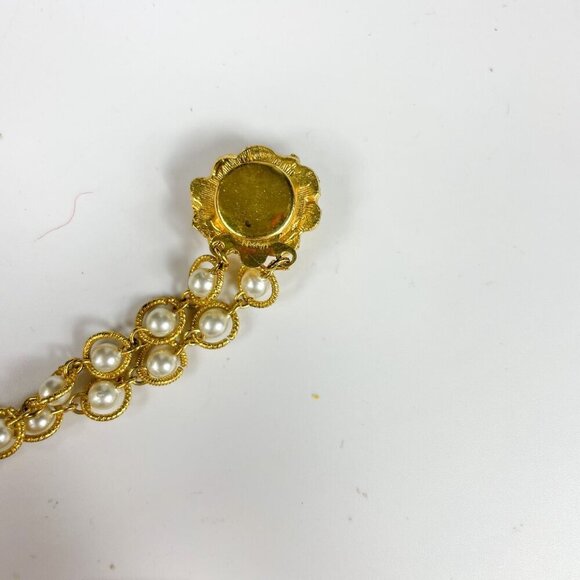 Vintage Gold-Tone Spring Coil Beads Faux Pearl Necklace With Floral Clasp Japan - Picture 5 of 6